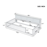 Wood Twin XL Size Floor Bed with Storage Cabinets and USB Ports, White N709P205811K