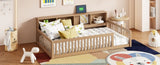 Wood Twin XL Size Floor Bed with Storage Cabinets and USB Ports, Brown N709P205811D