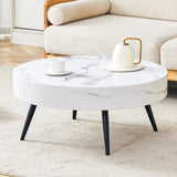 ZUN 31.5" White Marble-Patterned MDF Round Coffee Table with black Metal Legs.Adjustable Feet,Coffee W1151P205775