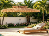 10ft Double Tier Hawaiian Tiki Patio Umbrella with Push Button 30&deg Tilt & Crank Lift, 8 Metal 46939032