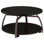 ZUN Dark Grey and Black Nickel Round Coffee Table B062P153642