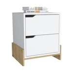 ZUN Nightstand with 2-Drawers, End Table with Sturdy Base, White / Macadamia B097120604