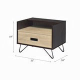 One Drawer Nightstand with Open Compartment, Oak and Black B016P256521