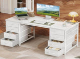 White Computer Desk with Drawers for Storage - 48 inch Home Office Desk with 8 Fabric Drawers, 66842300