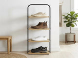 4-Tier Wooden Shoe Ladder for Shoe Storage, Black and Light Honey Wood, Holds up to 4 Pairs 39628314