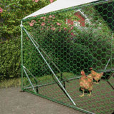 ZUN 10 ft. x 6.6 ft. Large Metal Walk-In Chicken Coop Galvanized Poultry Cage with Roosting Bar Farm Hen W2505P160535