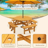 8-Person Outdoor Circular Wooden Picnic Table with 4 Built-in Benches for Patio Backyard Garden, 80257633