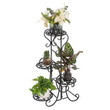 ZUN 4 Potted Rounded Flower Metal Shelves Plant Pot Stand Decoration for Indoor Outdoor Garden Black 69287047