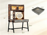 Vanity Desk with 360&deg Lighted Mirror & Charging Station, 3 Color Lights Dimmable, Illuminated 44669892