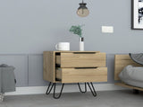 Nightstand 22" H, Four hairpin legs, Two Drawers, Light Oak B097132919
