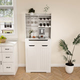 White Buffet Cabinet with Hutch - Modern Farmhouse Kitchen Storage Sideboard with 2 Drawers & Barn 48572324