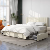 Anna Patented 2-Drawer Storage Bed Queen Size Ivory Velvet Upholstered Wingback Platform Bed, Modern B083P156196