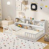 Versatile Floor Bed with Bookcase - White 89366824