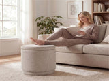 7.7 Gallon Round Storage Ottoman Foot Rest with Acacia Wood Frame, 400LBS Load Capacity Footstool 92858250