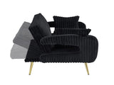 The straight-row Black corduroy sofa with throw pillows, featuring a minimalist style, is suitable W1658P251987