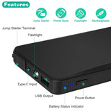 20000mAh Car Jump Starter - 400A Peak Current for Up to 2.0L Gas Engines, Portable Power Bank with 98826815