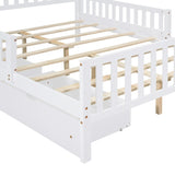 Full Size Wood Platform Bed with Guardrails on Both Sides and Two Storage Drawers ,White N733P172700K