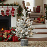 2FT Flocked Christmas Tree with Pot Base 189 Tips 30 Warm White LED Lights PEPVC Artificial Plant 71968326
