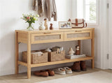 40" Console Table with Storage Drawers & Bottom Shelf, Sturdy PE Rattan Foyer Table for Hallway 81616820