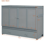 Queen Size Murphy Bed with USB Port and a Large Drawer, Gray N708P205905E