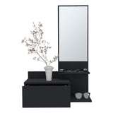 ZUN Vienna 23.6" Wide 3-Tier Shelf Floating Mirror Console Table, Full Extension Drawer Black B070P242499