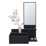 ZUN Vienna 23.6" Wide 3-Tier Shelf Floating Mirror Console Table, Full Extension Drawer Black B200P240256