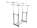 Dual-bar Vertical & Horizontal Stretching Stand Clothes Rack with Shoe Shelf YJ-04 Black & Silver 95408394