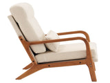 High Back Solid Wood Armrest Backrest Iron Frame Linen Indoor Leisure Chair Off-White 31656855