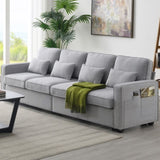 ZUN [New] 104" 4-Seater Modern Linen Fabric Sofa with Armrest Pockets and 4 38107836