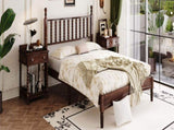 Queen Size Wood Platform Bed with Gourd Shaped Headboard,Retro Style Platform Bed with Wooden Slat 02255081