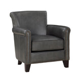Classic Traditional Gray Accent Chair 1pc Solid Wood Frame Top-Grain Leather Nailhead Trim Living B011P178523