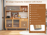 69-Inch Bamboo Kitchen Cabinet with Tempered Glass Doors, Extra Storage Space & Anti-Tilting Design 80255442
