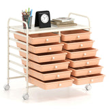12-Drawer Rolling Storage Cart - 2-Row 10-Storey, Multicolor Drawers, 4 Wheels , White 02949175