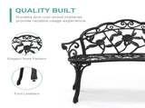 Outdoor Cast Aluminum Patio Bench, Porch Bench Chair with Curved Legs Rose Pattern, Black 50857414