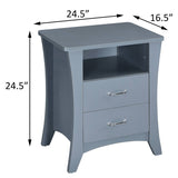 Grey Nightstand with 2 Drawers and Open Shelving B062P181339