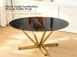45.27"Round Dining Table,Modern Minimalist Dining Table,Faux Marble Printed Tempered Glass Top with W5123P491129