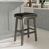 ZUN 30" Bar Stool, Weathered Gray Finish, Black Leather Seat B04660632