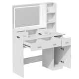 ZUN Desk With Mirror And Lights, White Makeup Vanity With Adjustable LED Mirror, Small Vanity Table With W2181P251034