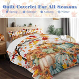 3PCS Colorful Oil Painting Pumpkin Pattern Quilt Set Queen Size for All Seasons Flower Fall Leaves 33445904