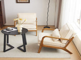 Low Arm Accent Chair - Off-White Corduroy Upholstered Indoor Lounge Chair, Compact Single Seater 07121818