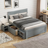 Twin Size Platform Bed With Drawer And Two Shelves, Gray N709P214182E