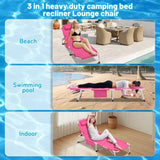 3-in-1 Heavy Duty Tanning Chair with Face Hole Adjustable 5-Position Folding Chaise Lounge Chairs W3399P310199