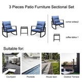 ZUN 3 Pieces Patio Bistro Set Outdoor Rocking Chair w Blue Cushion for Yard Garden Poolside W2071P201034