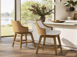 Bahama 26" Cane Rattan High-Back Swivel Counter Stool with Recessed Arms, Two-Tone Neutral Gray B2719P395569