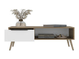 Basset Coffee Table, 1 Drawer, 1 Shelf, 4 Legs, Natural Oak / White B097P474258