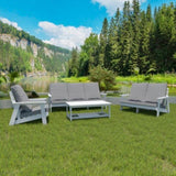 HIPS 3 Seater Sofa with Cushion, Wood Grain Outdoor Garden Sofa,White/Grey W1209114907