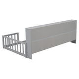 Twin Floor Bed with Bedside Bookcase,Shelves,Guardrails,White W504142771