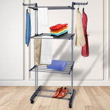 ZUN Clothes Rack Rolling Collapsible Laundry Dryer Hanger Stand Rail Shelve Wardrobe Clothing 66005326