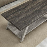 ZUN Athens Contemporary Two-Tone Wood Shelf Coffee Table in Weathered Walnut and Gray T2574P164645