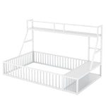 ZUN Full Size Floor Bed Frame with Safety Fence, Metal Floor Bed with Desk and Storage Shelves, W1580P240069